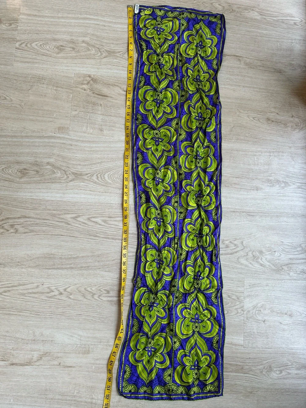 Bohemian Jet-Setting Psychedelic Mod Floral Medallion 60s Hand-Rolled Silk Scarf